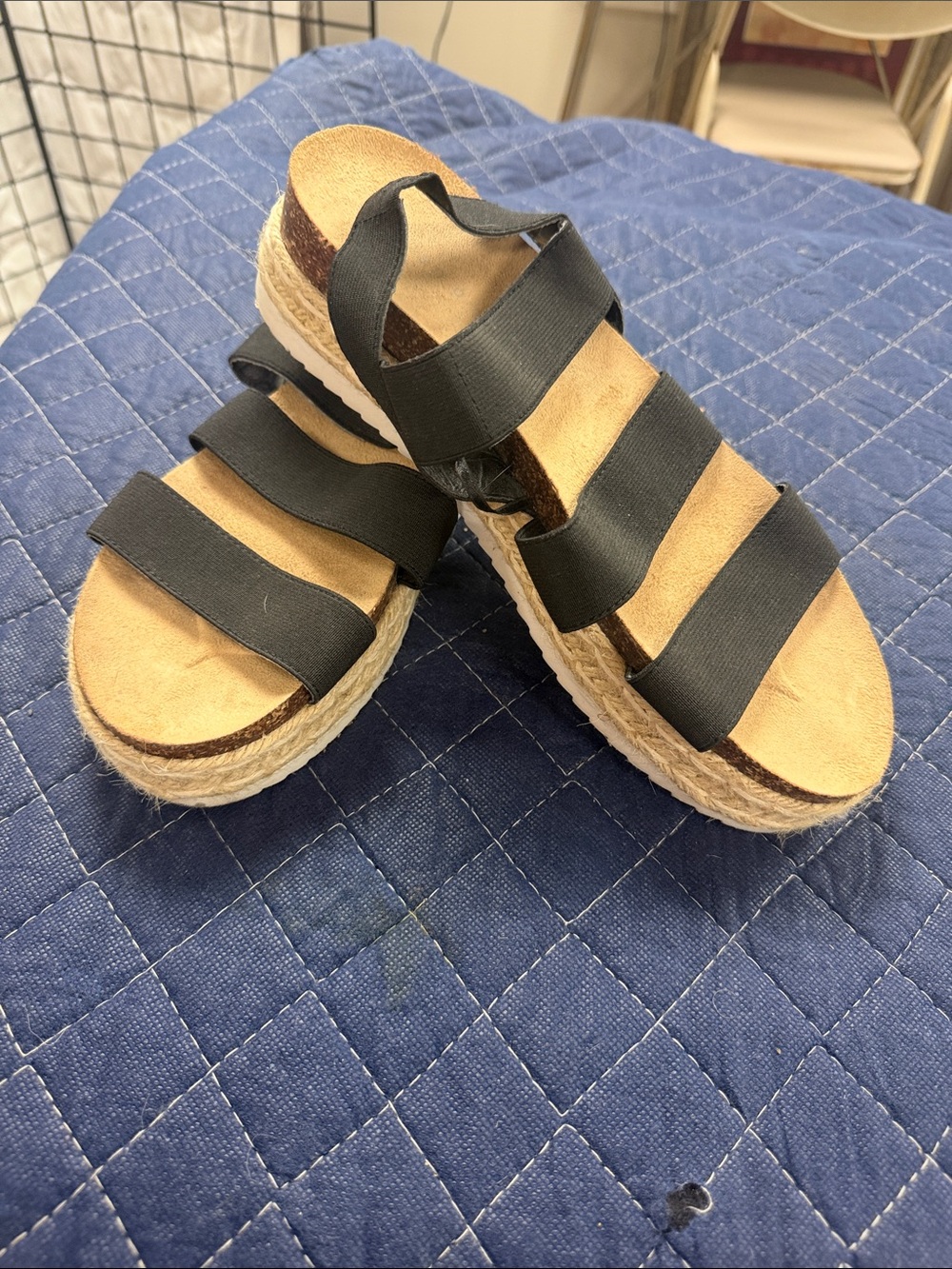 Black Strappy Espadrille Platform Sandals